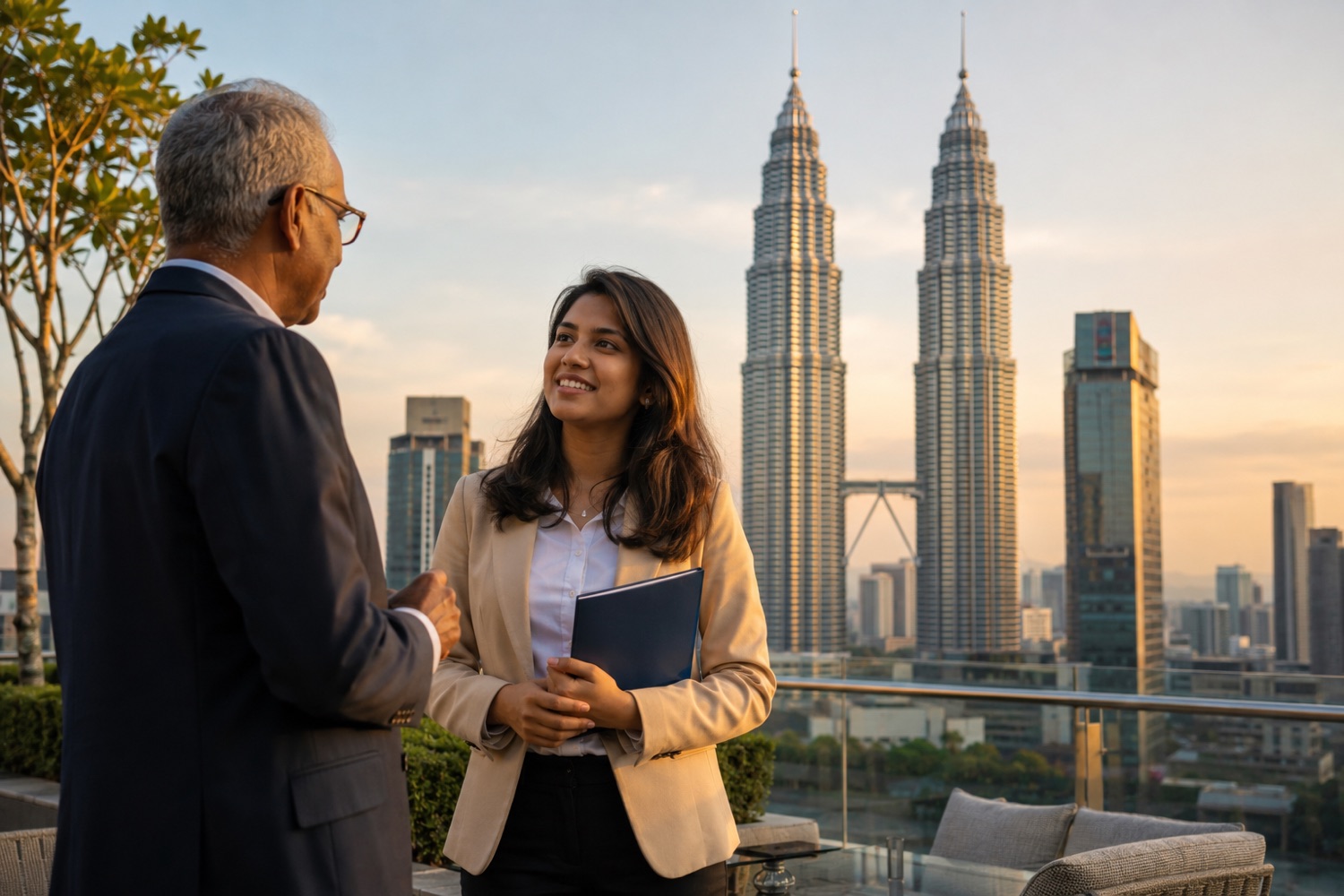 IBMR students on a global immersion against the Kuala Lumpur skyline